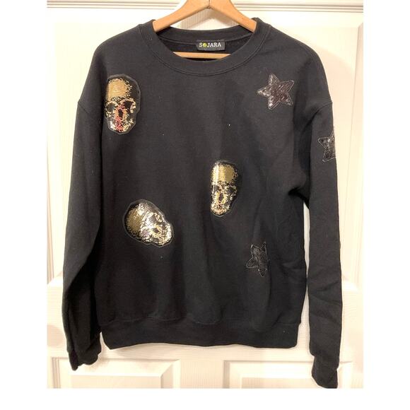 Sojara Women's Sequin Skeleton Applique Crewneck Sweatshirt, S/M - Picture 1 of 4